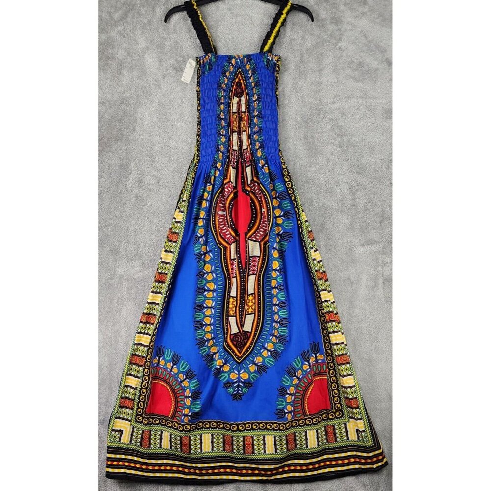 Advance Apparels Dress Womens One Size Multicolor Boho Indie Smocked Maxi